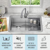 33” Workstation Drop-In Top Mount Double Bowl 16 Gauge Stainless Steel Kitchen Sink with WorkFlow™ Ledge and Accessories
